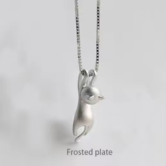 Unbranded Jewelry - Sterling Silver Cat Necklace 16" - Choice Of Smooth or Frosted Finish Cat